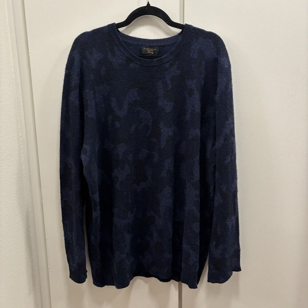 Club Room Men’s Sz XXL 100% Cashmere Dark Blue Camo Sweater Elevated Basic
